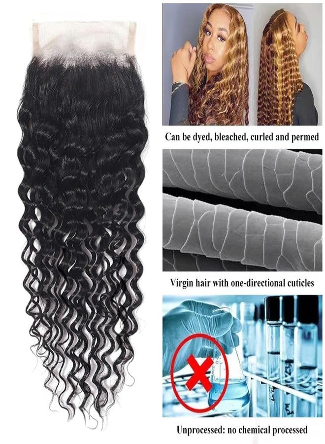 HighEr 4x4 HD Lace Closure Human Hair Deep Wave Closure Free Part 12 Inch 100% Unprocessed Brazilian Virgin Human Hair Extensions Pre Plucked 150% Density Natural Black - Image 5